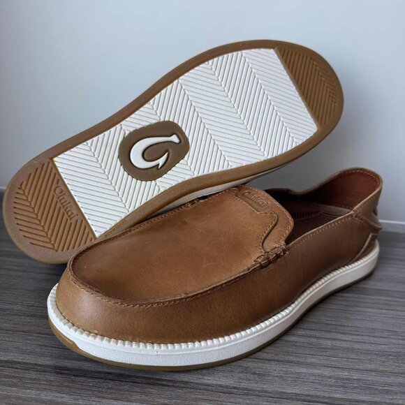 OluKai Kakaha Nia Men’s Leather Slip On Loafers Shoes $130 in Fox main image 16
